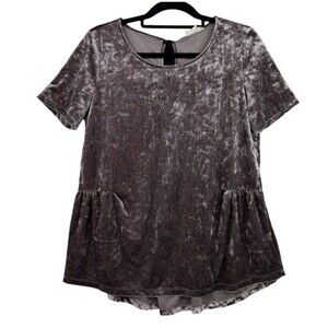 2/$30 Pleione Crushed Velvet Babydoll Top Womens M Y2K Fairy Grunge Bow Metallic